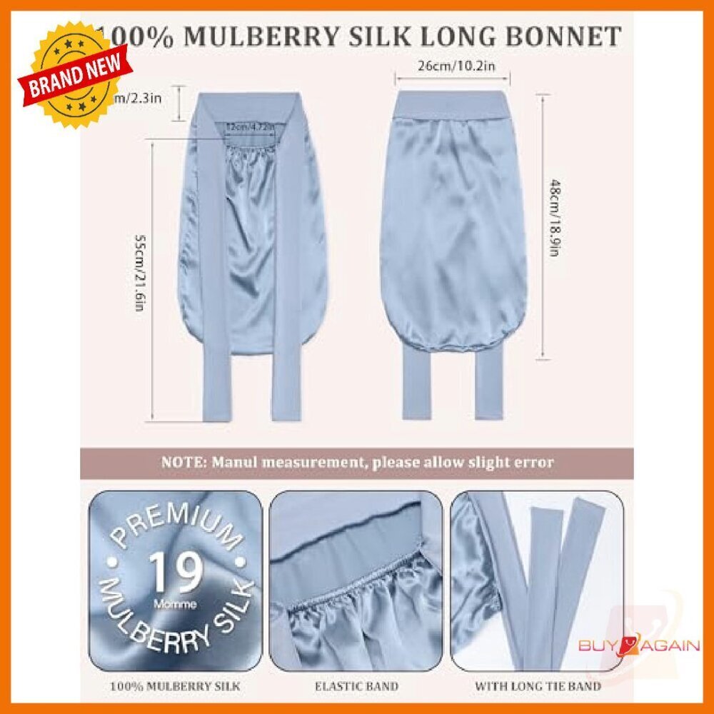 100% Mulberry Silk Sleep Bonnet for Long Hair, Adjustable Straps - Picture 7 of 7